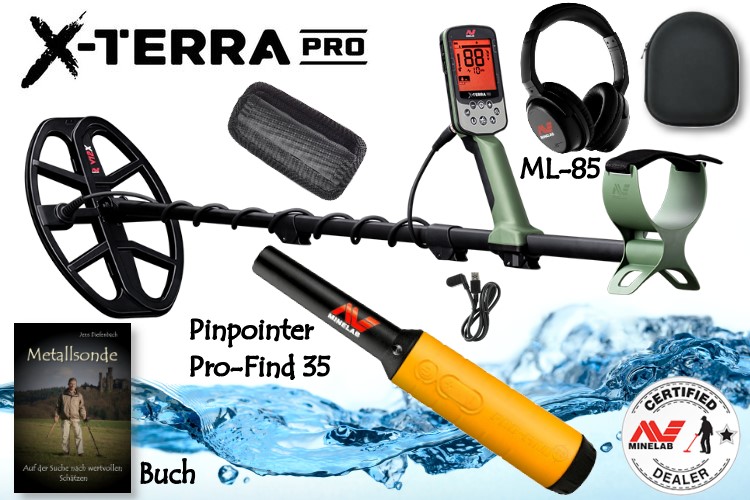 Minelab X-Terra PRO Metalldetektor mit Funkkopfhörer und Pro-Find 35 Pinpointer